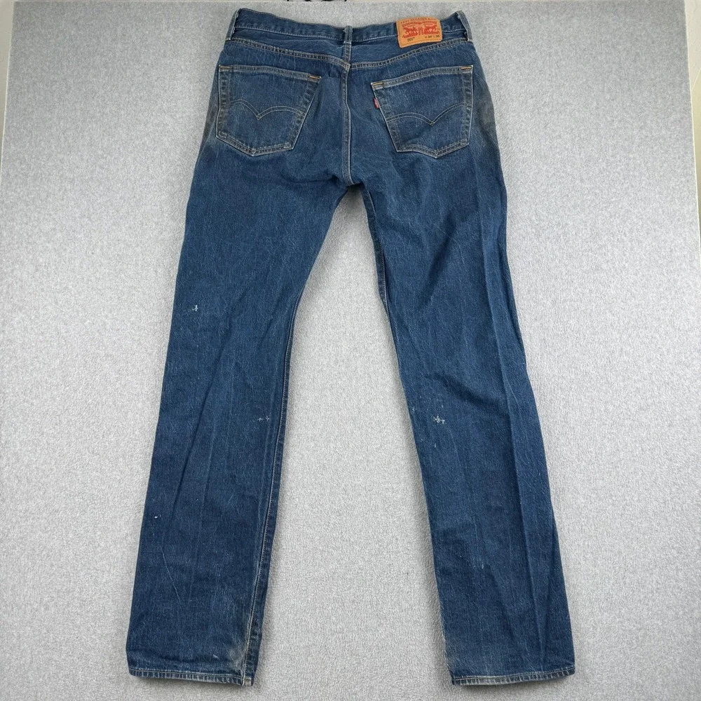 Levi's Jeans Mens 34 501 Original Blue Distressed Button Fly Straight Leg Denim